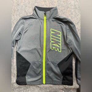 Nike Track Jacket Youth 4T Gray Black Stretch Athletic Spell Out Logo Full Zip